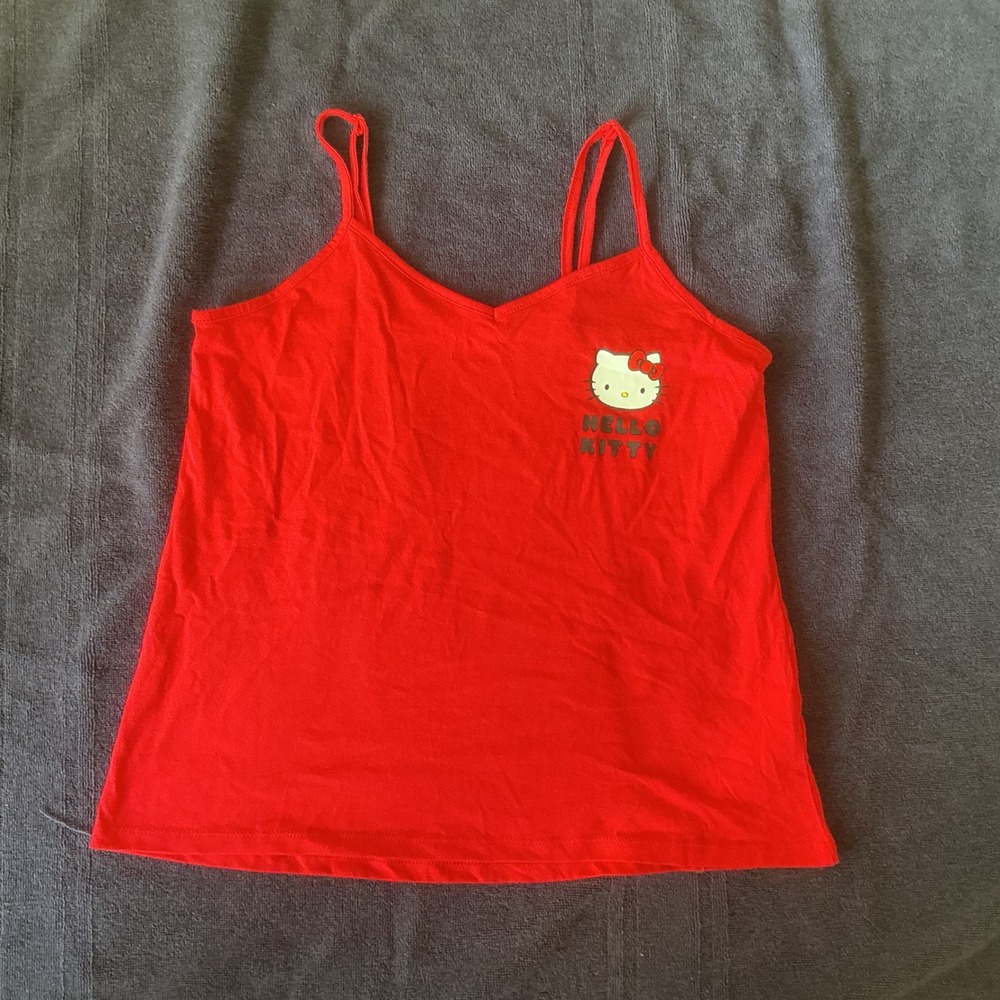 Sanrio Hello Kitty Camisole Women Medium Red Good Graphic V-Neck Spaghetti Strap